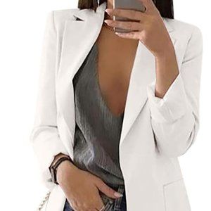 Women's Long Sleeve Solid Color Turn-Down Collar Coat Ladies Business Suit Tops